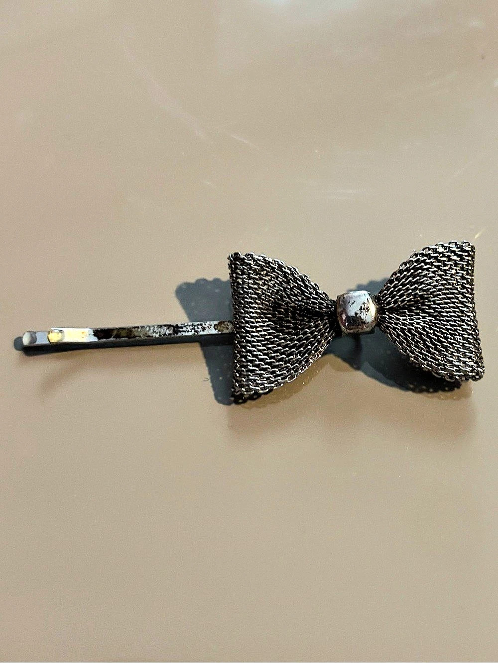Textured Bow Hair Barrette in Gold & Black